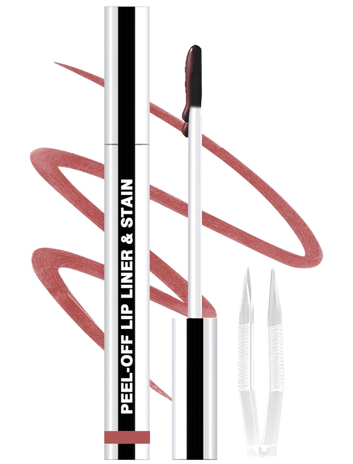 Lip Liner Stain Peel Off with Tweezer, Long Lasting Matte Lip Tattoo, Highly Pigmented Color Lip Tint Makeup, Waterproof, Transfer-proof Lipstain for Women, for All Skin Types 03 Rose Pink