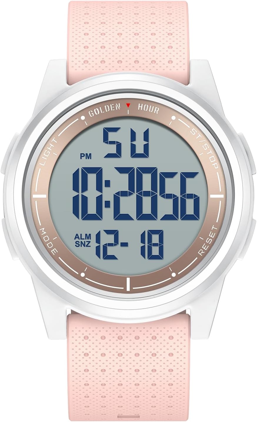 GOLDEN HOUR Ultra-Thin Minimalist Sports Waterproof Digital Watches Men with Wide-Angle Display Rubber Strap Wrist Watch for Men Women