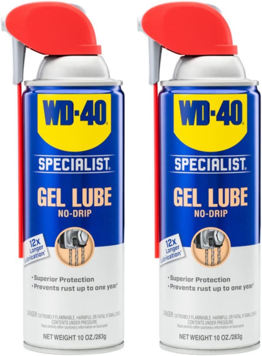 WD-40 Specialist Gel Lube with Smart Straw Sprays 2 Ways, Twin Pack, 10oz cans, No drip Lubricant, Non-Fling Lubricant, (Pack of 2) (300851)