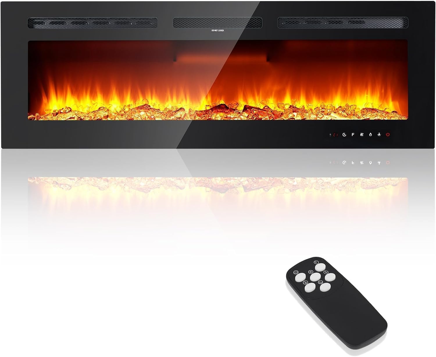 3 In 1 Electric Fireplace, 50"/127cm Freestanding/Wall Mounted/Recessed Electric Fire with 12 Colour Flame Effect, Touch & Remote Control, 2 Heat Settings 900W - 1800W