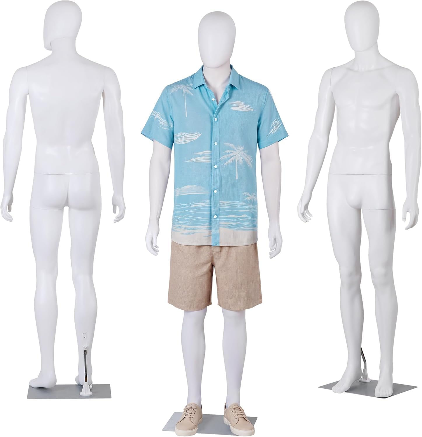 Male Mannequin Full Body with Adjustable Head, Flexible Limbs 73" Detachable Design Dress Form with Metal Base for Clothing Display (White, Male)