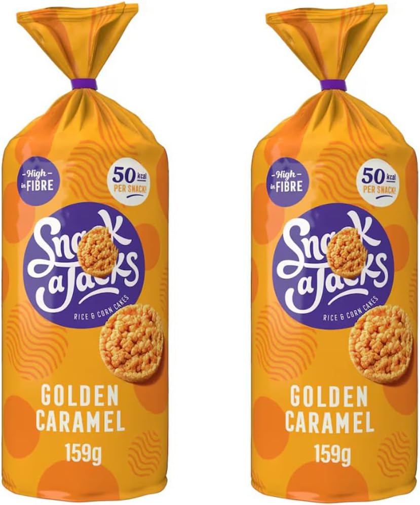 Snack a Jacks Golden Caramel Rice & Corn Cakes, 2x159g | High in Fibre, 50 kcal per Snack, Twin Pack, Light & Crispy, Caramel Flavour