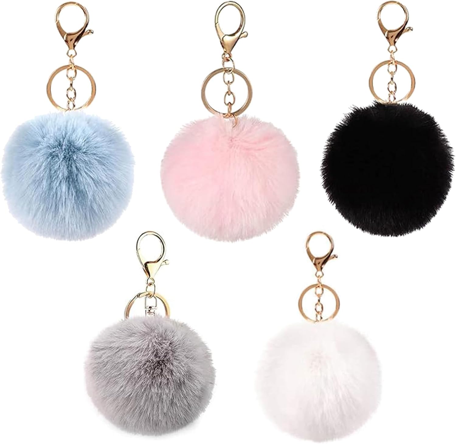 ZYPHONX 5 Pcs Pom Pom Keyrings, Fluffy Keyring Soft Plush Charm Ring Keyfob, Faux Fur Balls Bag Pendant Keychain Decoration for House Key, Backpack for Woman Girls Birthday Mother's Day Gifts (8cm)