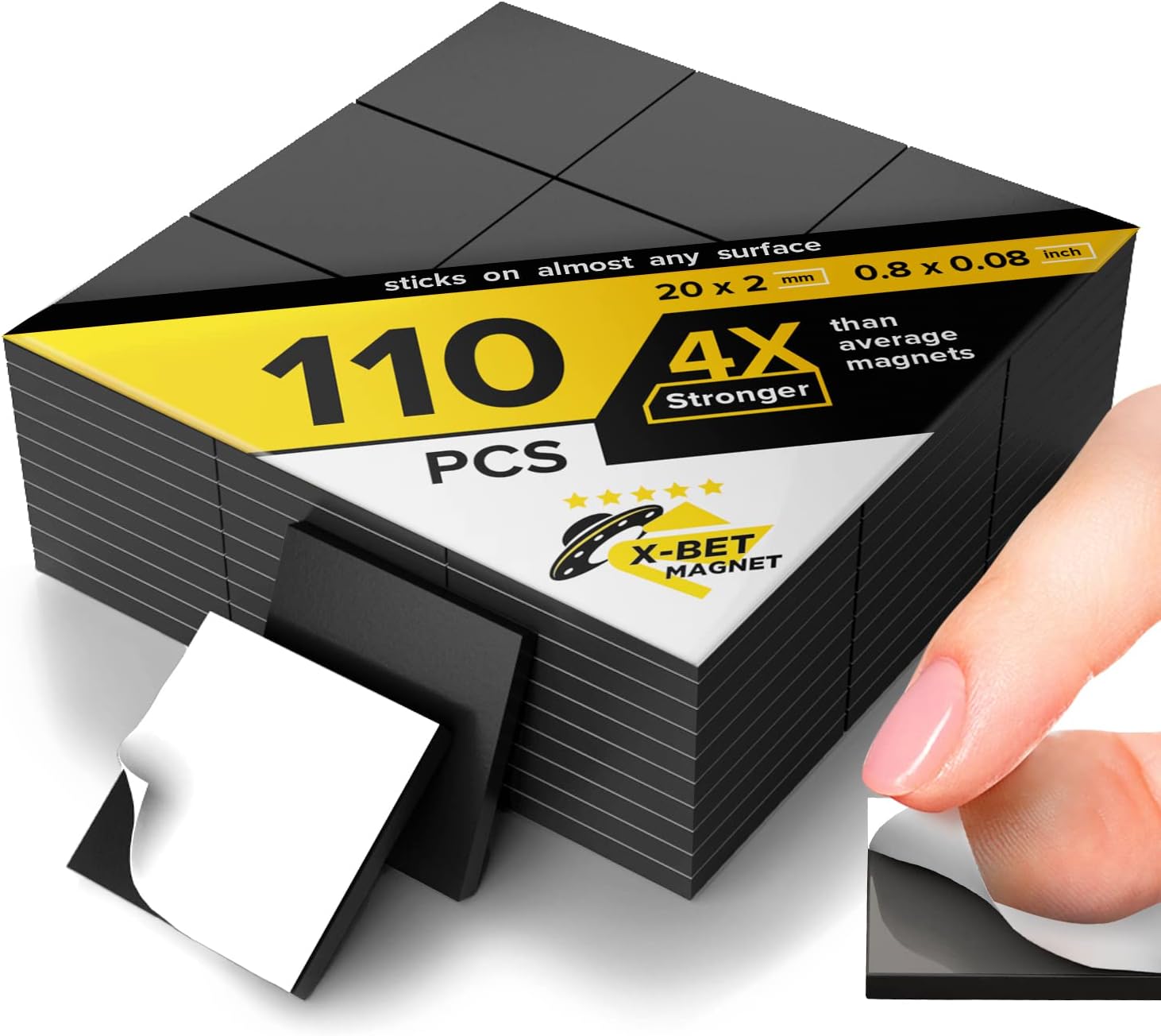 Magnetic Squares 110 Pcs - Self Adhesive Magnetic Squares (Each 4/5" x 4/5") - Industrial Flexible Sticky Magnets - Peel & Stick Magnetic Sheets, Tape Alternative to Magnetic Stickers, Magnetic Strip