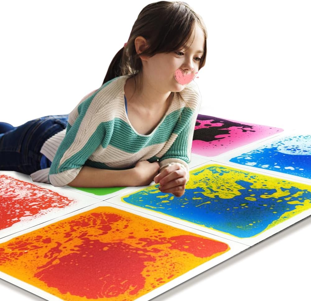 Liquid Floor Tiles – 6 Pack of 12" x 12" Sensory Tiles for Kids, Schools & Therapy Rooms – Interactive Sensory Play for Autism & ADHD – Leak-Proof, Non-Toxic, Durable & Slip-Resistant