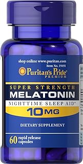 Puritan's Pride Super Strength Melatonin 10mg Rapid Release Capsules, 60-Count