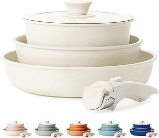 𝗨𝗣𝗚𝗥𝗔𝗗𝗘!! 5 Pcs Pots and Pans Set Non Stick - Detachable Handle Cookware Set, Induction Nonstick Kitchen RV Cooking Set Removable Handle - Dishwasher ＆ Oven Safe ＆Heat Evenly for Better Cooking