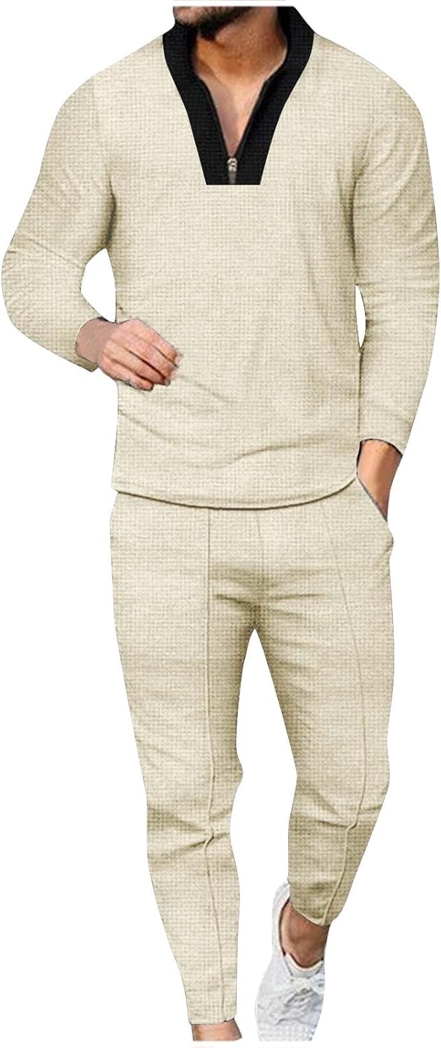 Tracksuit Mens Full Set UK Plain 2 Piece Long Sleeve 1/4 Zip Polos Shirts and Trousers with Pockets Tracksuit Jogging Bottoms Loungewear Sets Sports Track Suit Gym Casual Exercise Running M-3XL