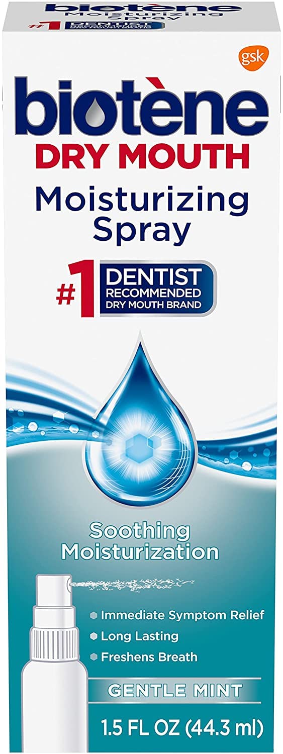 Biotene Gentle Mint Moisturizing Mouth Spray, Sugar-Free, for Dry Mouth and Fresh Breath, 1.5 Fl Oz (Pack of 2)