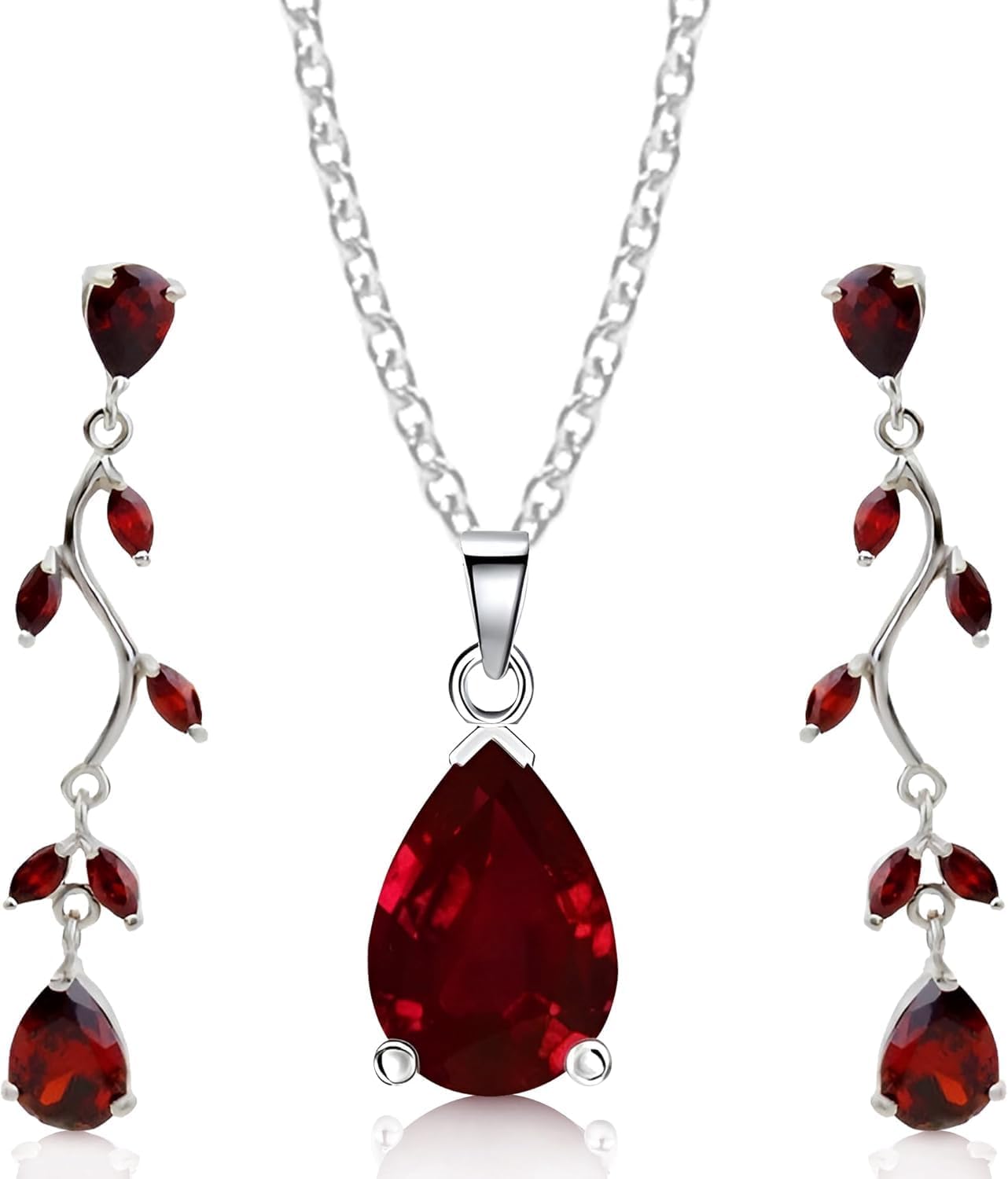 Crystalline Azuria Jewellery Sets Zirconia Crystals Teardrop Necklace and Earrings Set Costume Jewellery for Women Wedding Party 18ct White Gold Plated Pendant and Earring Sets