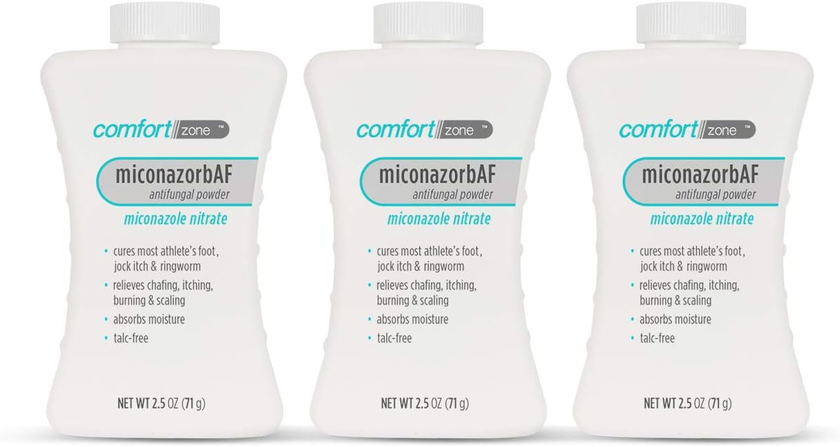 Comfort Zone Miconazorb Antifungal Powder, Talc-Free, Miconazole Nitrate 2%, For Treatment Of Athlete's Foot, Jock Itch And Ringworm, 2.5oz (71g) (3 Pack)