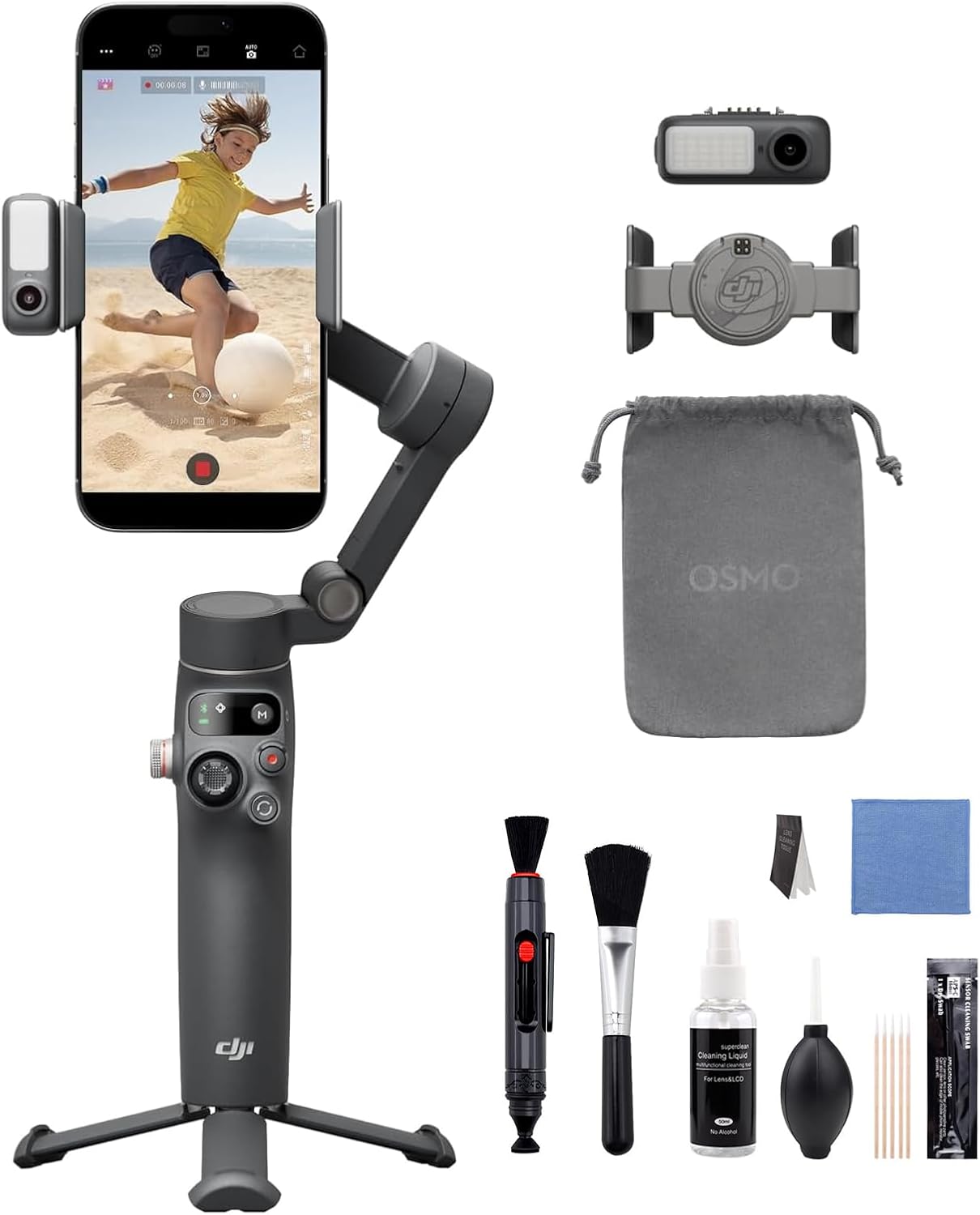 DJI Osmo Mobile 7P Gimbal Stabilizer for iPhone, Android, Native Tracking, Lighting, 3-Axis Phone Gimbal, Quick Launch, One-Tap Edit, Built-in Extension Rod & Tripod, 10hrs Use, Phone Charging-Bundle