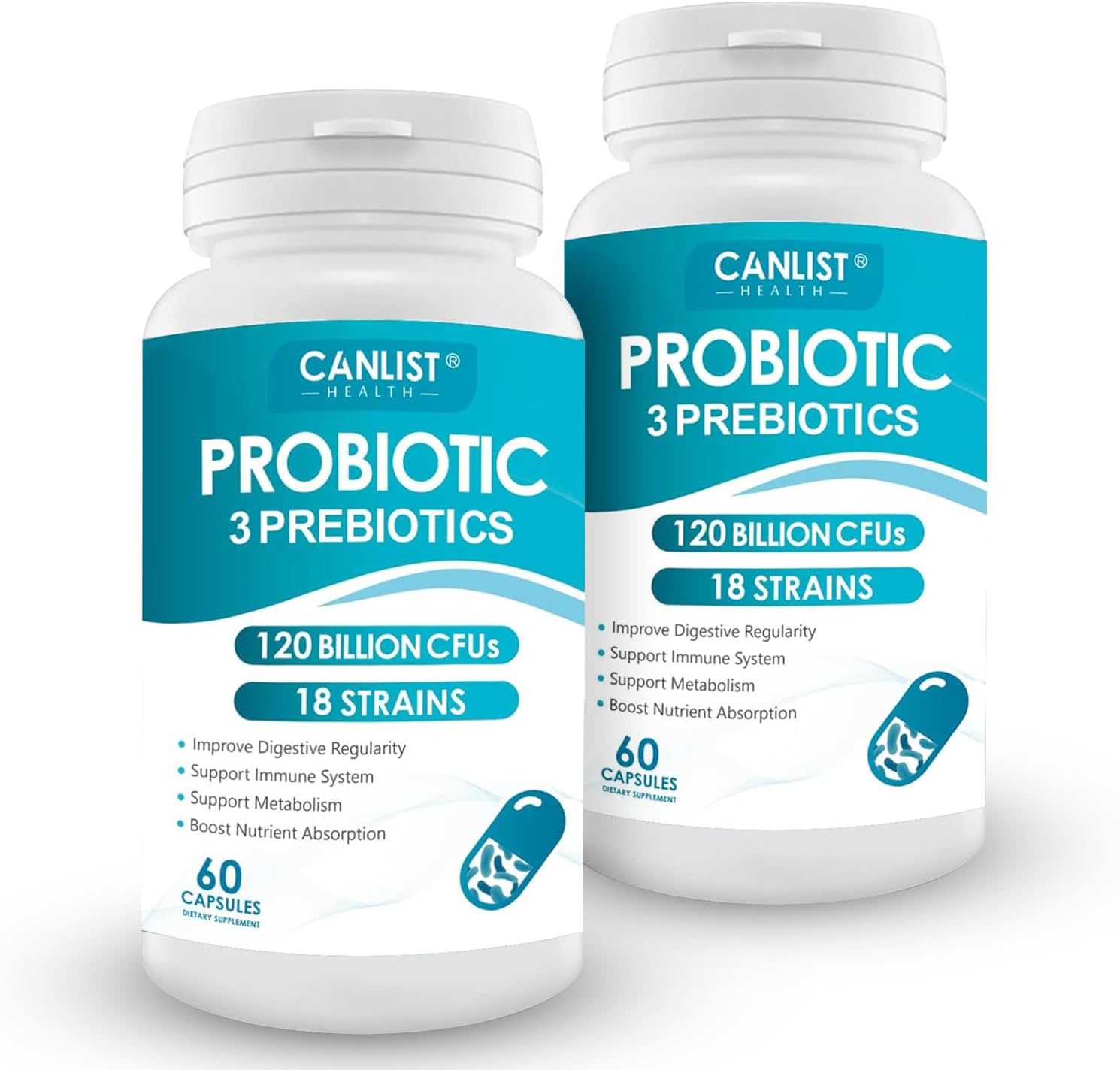 Probiotics 120 Billion CFUs 18 Strains, 3 Prebiotics & Digestive Enzymes for Men Women,Digestive & Immune Support,Shelf Stable Non-GMO 120Capsules