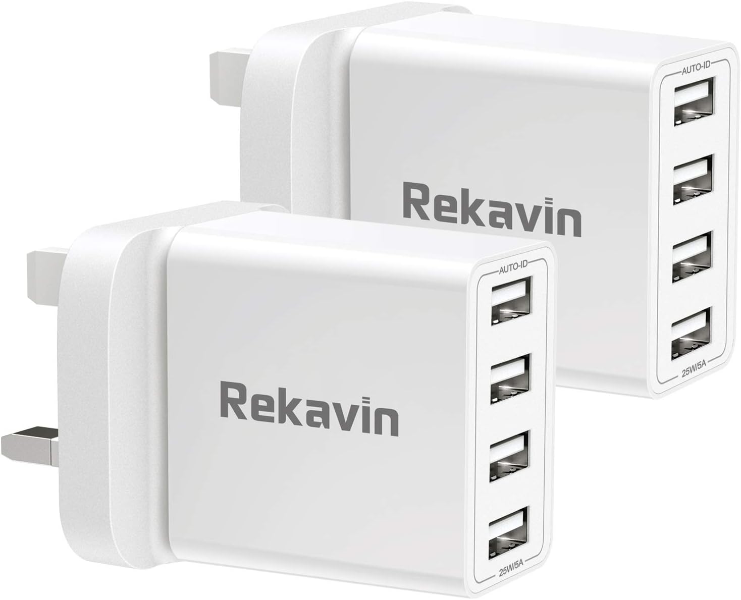 USB Plug Charger,2 Pack 4 Port Multi USB Plug Adapter UK 25W/5A Wall Charger Mains with Smart IC Fast Charging for iPhone 11 pro Max XS XR X SE2020 10 8 7 6 ipad,Samsung S10 S9 S8 S7,Huawei