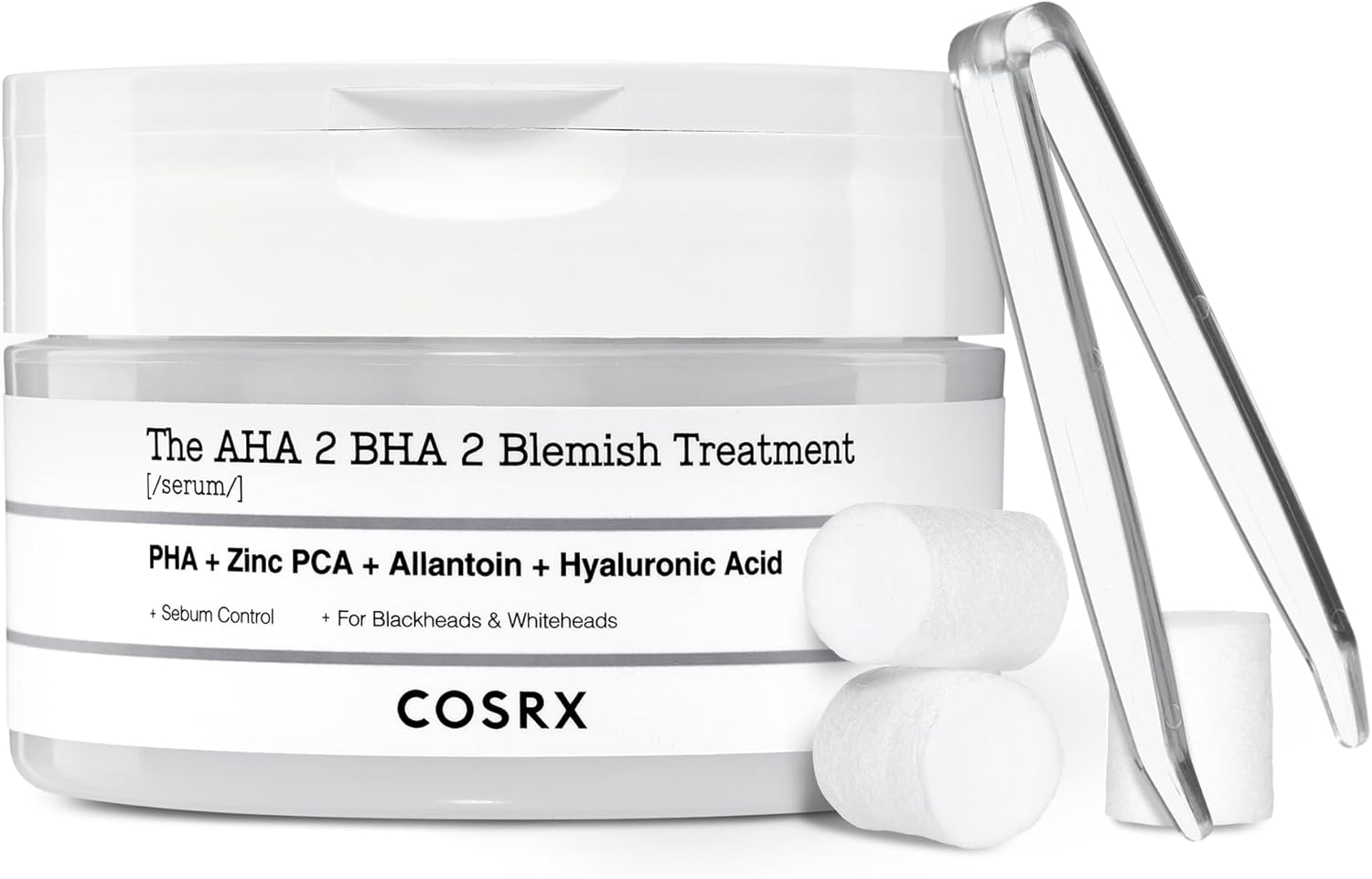 COSRX AHA 2% BHA 2% Blemish Treatment Serum, 60+ Pure Cotton Balls, Quick & Easy Daily Spot Treatment, Blackheads & Whiteheads, Sebum Control, Paraben Free, Phthalates Free, Korean Skincare