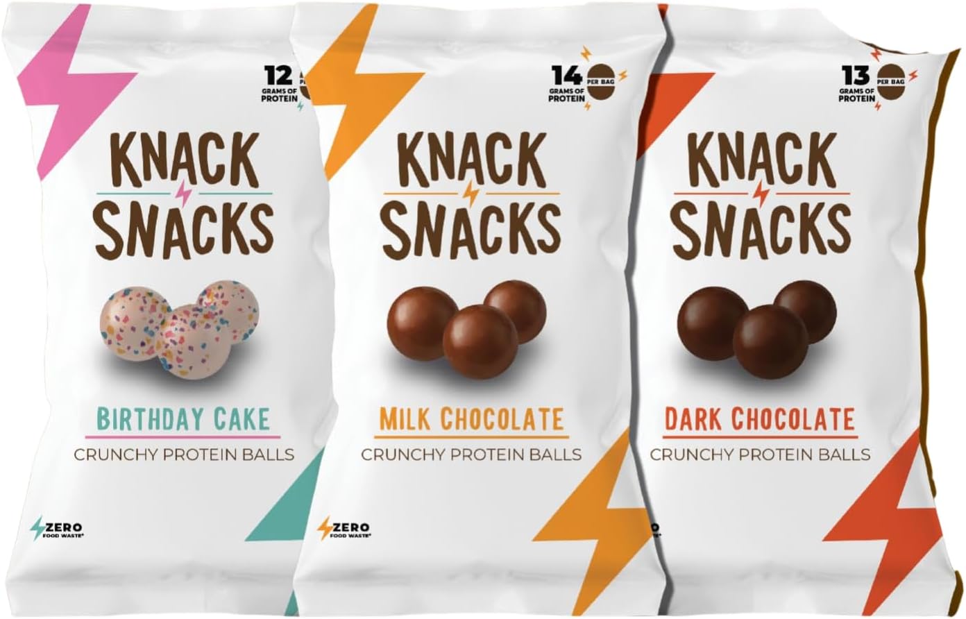 Knack Snacks | Snack Pack | Crunchy Protein Balls - Variety Pack (3x 34g Bags) | High Protein Snack, Naturally Gluten Free Lower Sugar, Protein Balls