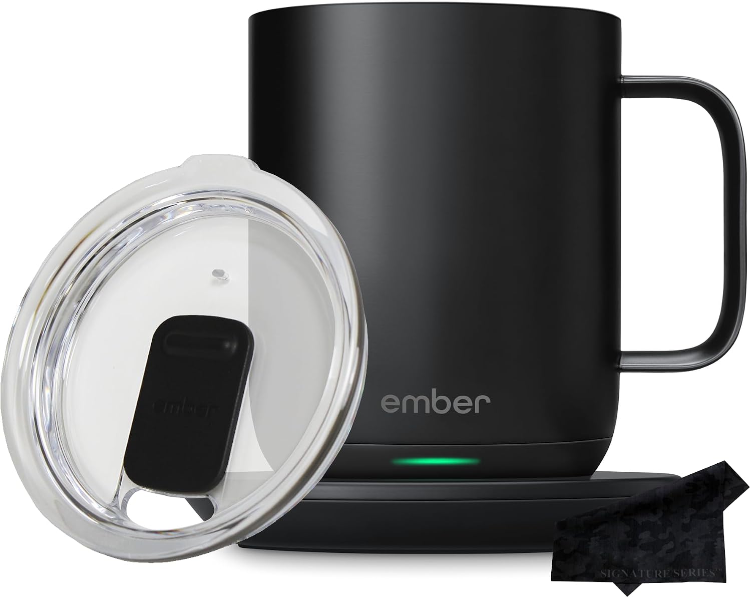 Ember Temperature Control Smart Mug 2, 10 oz Black, App Controlled Heated Coffee Cup | Double your battery life when you pair with an Ember Sliding Lid and Signature Series Cloth