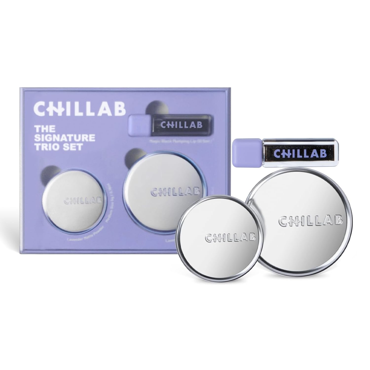 Chillab The Signature Trio Set Makeup Gift Box with Lavender Matte Powder New Edition & Magic Black Plumping Lip Oil, Everyday Beauty Essentials, Perfect Holiday Gift for Her