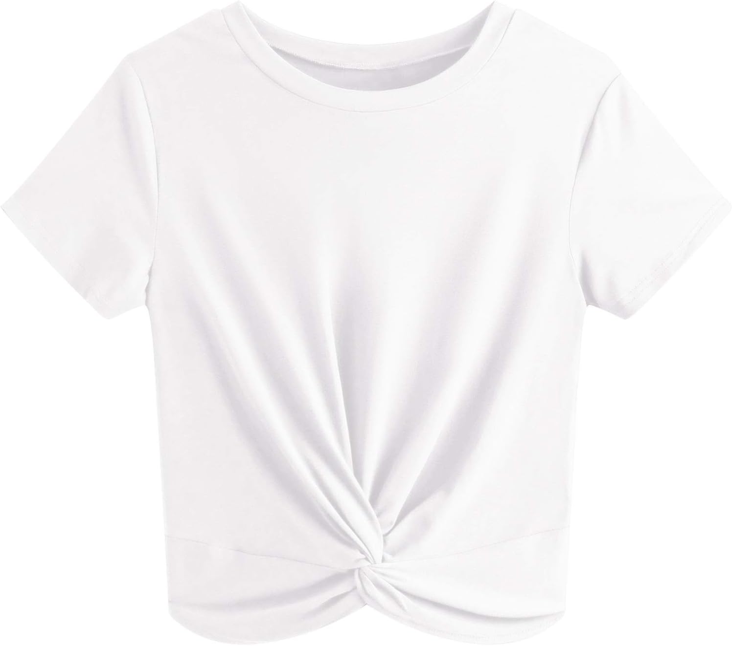 JINKESI Women's Summer Causal Short Sleeve Blouse Round Neck Crop Tops Twist Front Tee T-Shirt