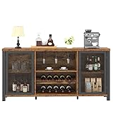 Industrial Coffee Bar Cabinet, Wine Bar Cabinet for Liquor and Glasses, Liquor Cabinet with wine Rack Storage, Wood Metal Sideboard Buffet Cabinet for Home Kitchen Dining, Rustic Brown 55 Inch