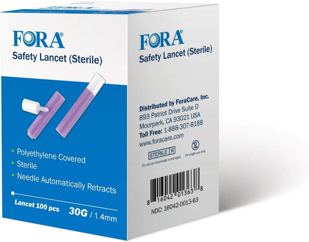 FORA Sterile Safety Lancet (5086), 1.4mm Depth, 30 Gauge, 100 Count, Lancing Device Not Required