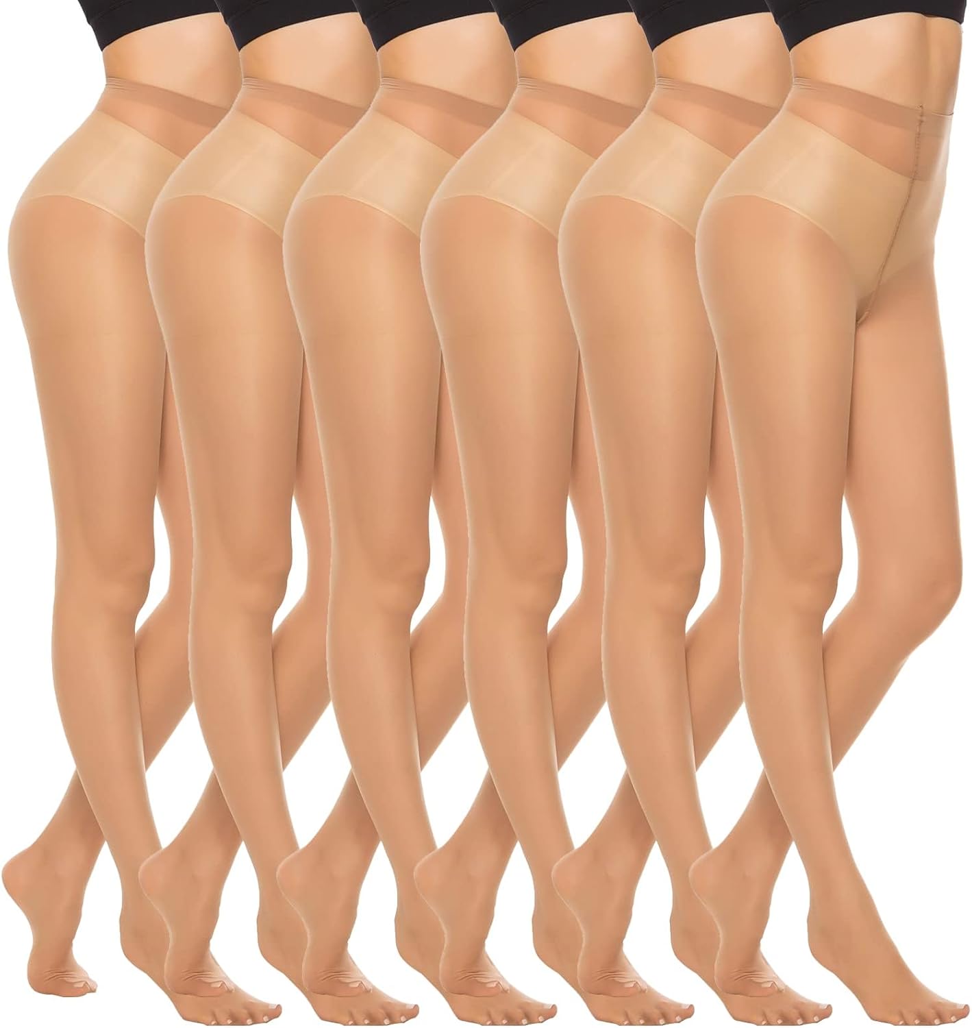 MANZI 6 Pairs 20D Women's Sheer Tights Ultra Thin High Waist Pantyhose Thigh Stockings
