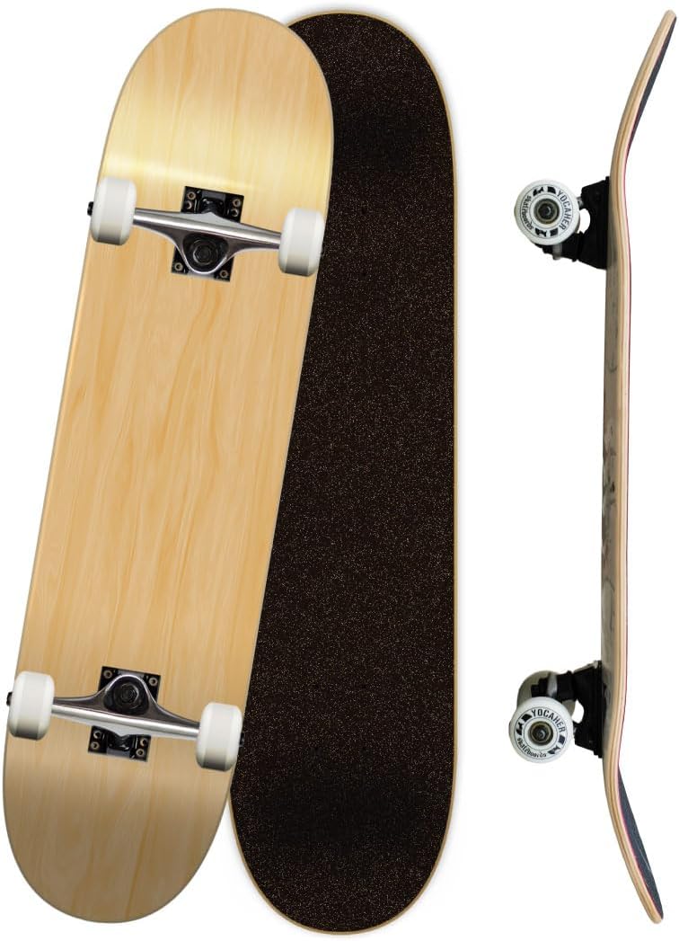 Yocaher Pro Complete Skateboard 7.75" Natural, Black, Checker, Camo & More | 7-Ply Canadian Maple Wood, Heavy Duty Alloy Aluminum Trucks, ABEC-9 Bearings, 54mm Polyurethane Wheels, BlackWidow Grip Tape
