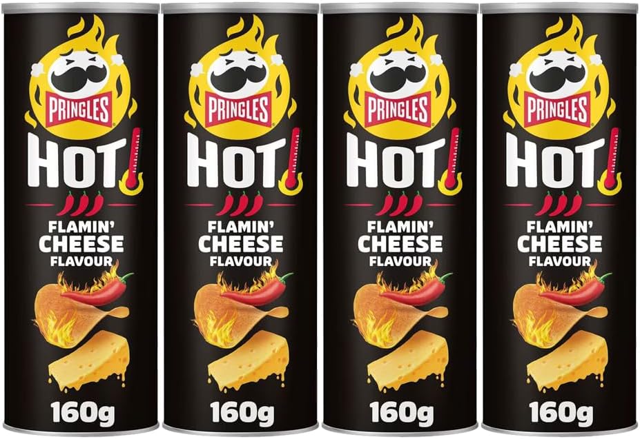 Hot Flamin' Cheese Flavour Crisps, 4 x 160g,Cheese & Chilli Flavour Savoury Snack,A twist on a classic snack, Hot Flamin’ Cheese flavour are a perfect way to spice up your snack.