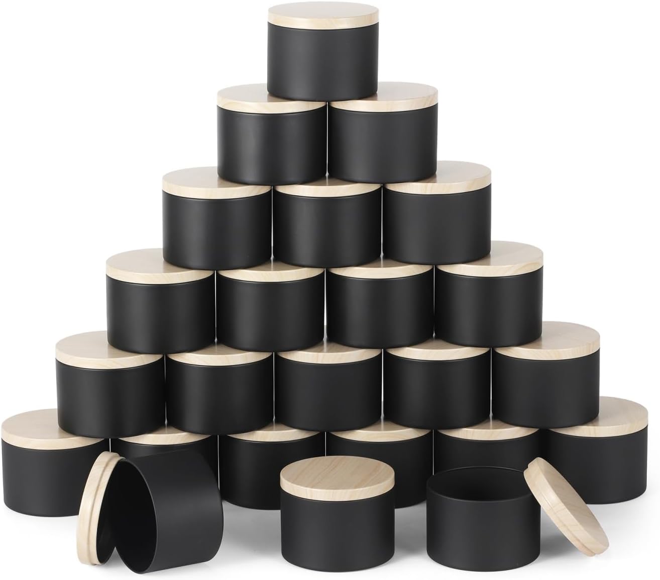 NEXBEXES 24pcs 4oz Black Candle tins with Metal Wood-Grain Printing Lids. Candle Jars,Bulk Candle tins for Making Candles,Candle Making Jars (4OZ, Black)