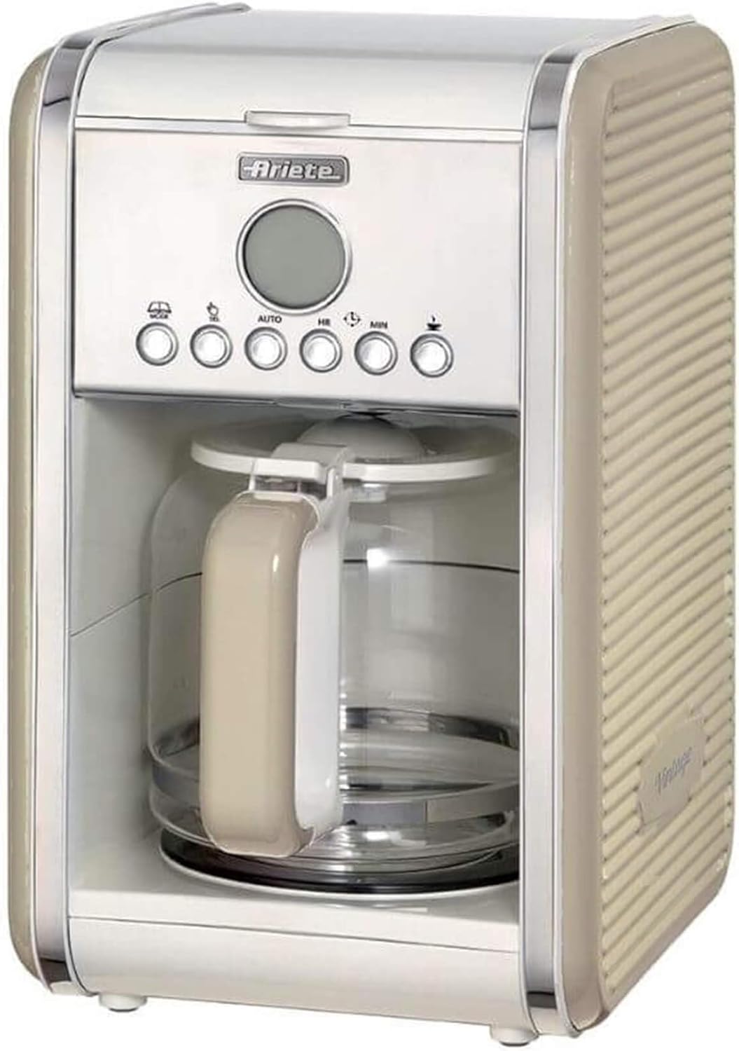 Ariete Vintage Kitchen Countertop 12 Cup Automatic Programmable Brew Timer Coffee Maker Machine, Beige