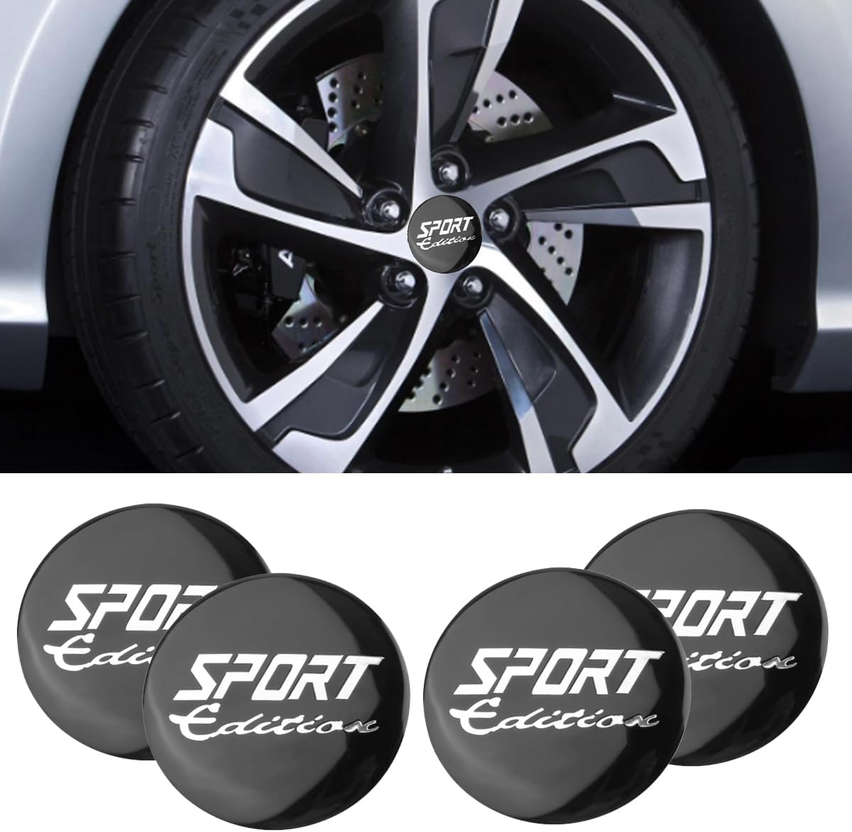 4PCS American Flag Wheel Hub Center Caps Stickers, 56mm 2.23in Center Caps for Rims, Wheel Center Caps, Waterproof & Rustproof Automotive Exterior Accessories Decals for Car Truck SUV (Sport Black)