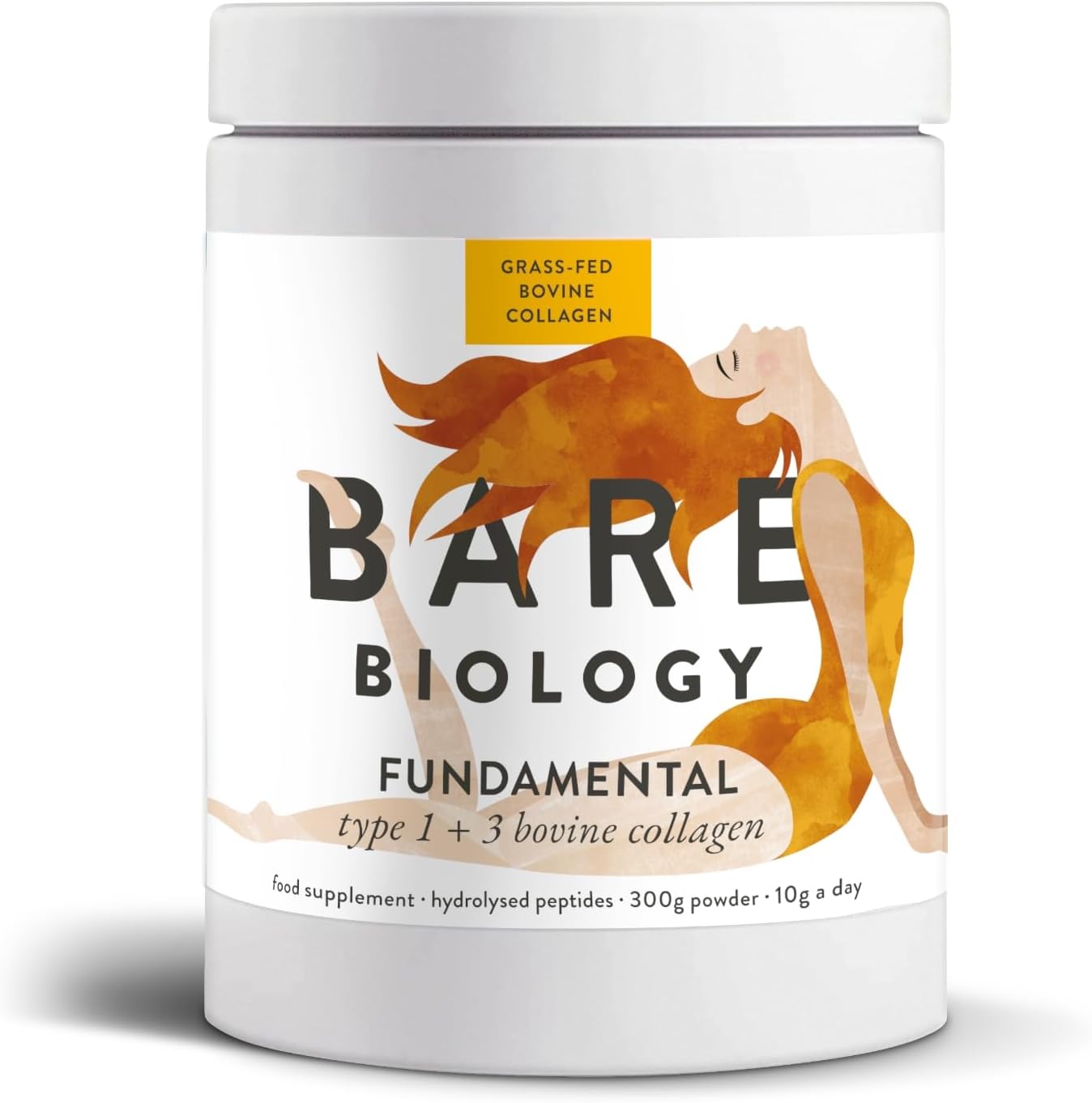 Bare Biology Fundamental Bovine Collagen Powder – Made In Switzerland – 10,000mg Pure, Grass-Fed Collagen per 10g Serving – Type I & III Hydrolysed peptides – Supports Skin, Hair, Nails, Joints & Bone
