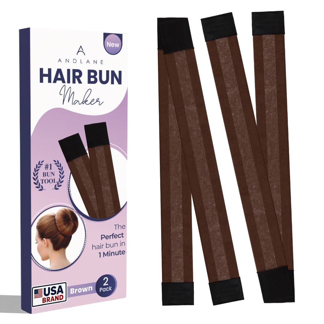 Andlane French Hair Bun Maker - Easy Donut and Bun makers for Women's hair Quick Updos - Snap-and-Roll Perfect Tool for Kids and Twist Tool Clip (Brown - Pack of 2)