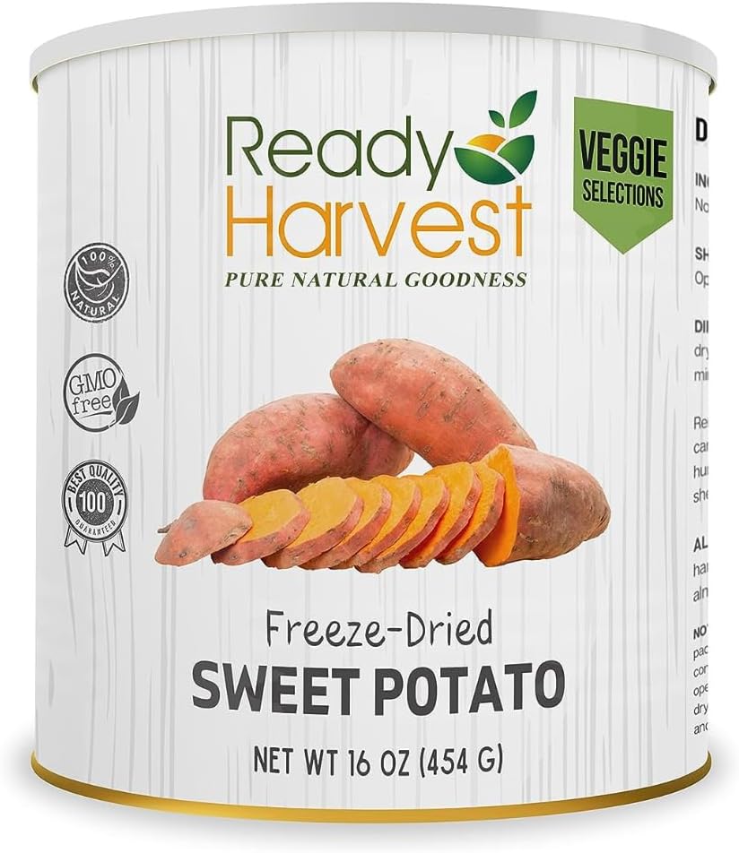 Ready Harvest Freeze Dried Food - Sweet Potatoes | Emergency Food | Pantry Staples | #10 Can | 25-Year Shelf Life | Cans Filled to the Top