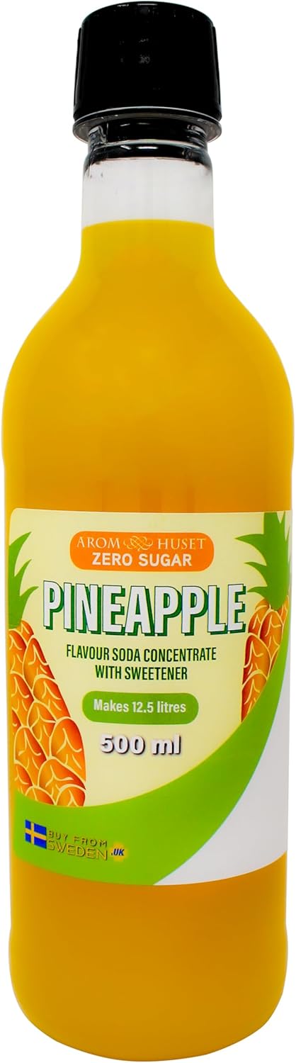 Zero Pineapple Soda Syrup Concentrate 500 ml from Aromhuset - Make 12.5 Litres of Sugar-Free Soft Drink by Adding Flavouring to Carbonated Sparkling Fizzy Water