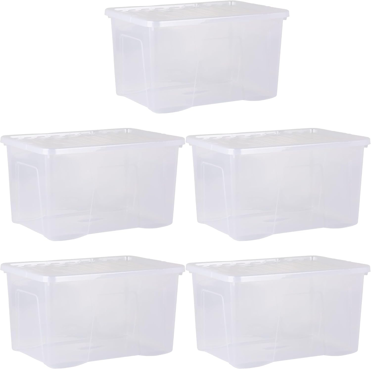 5-Pack x 60L Stackable Plastic Storage Boxes with Lids – Large Crystal-Clear Storage Bins for Home, Office, Garage, Toys, Clothes & More – Durable, Stackable, Space-Saving Organization Containers