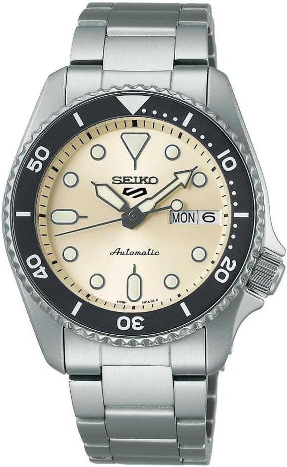 SEIKO Quadrante monocromatico 5 Sport skx automatico midi (38 mm) / Acciaio inossidabile SRPK31K1, Cream/Grey, Sport