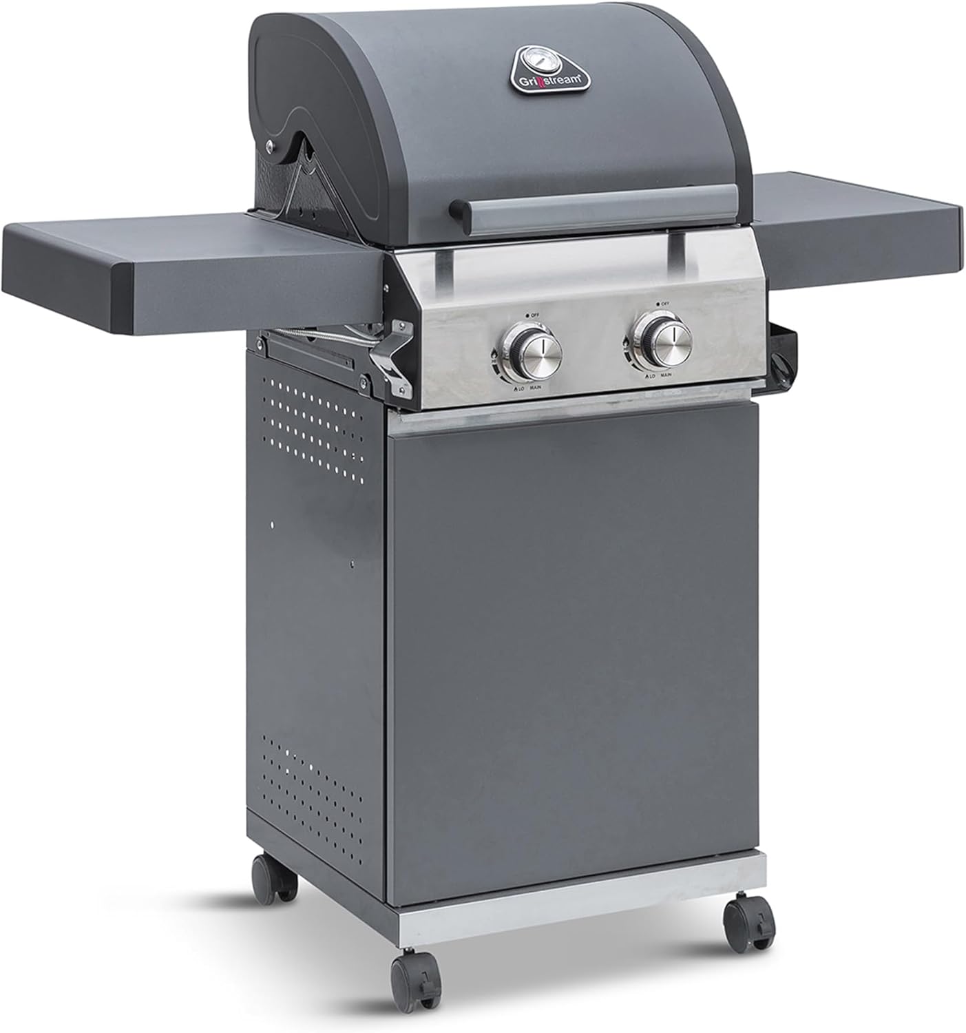 Grillstream Classic 2 Burner Freestanding Barbecue, Gas & Charcoal Hybrid Grill for Gardens, Griddle Included, Matt Grey