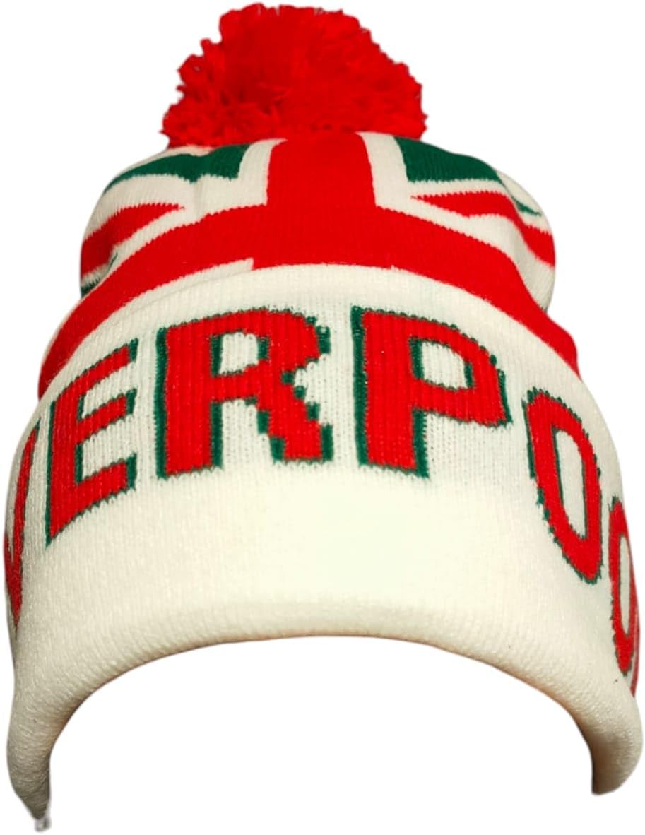 RAEES® Knitted Hat for LFC Fans – Cosy Winter Accessory with Bold Red Embroidered Logo and England Flag Design – Ideal Football Supporters' Gear