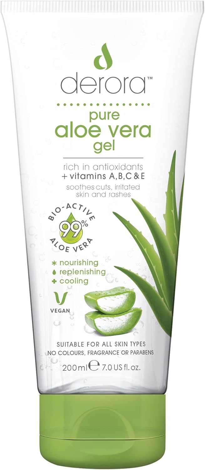 Aloe Vera Gel by Derora | Contains 100% Pure, Organic & Natural Bio Active Aloe Ingredients | for Healing, Soothing & Hydrating the Skin, Face & Body | Cruelty Free & Vegan (200ml)
