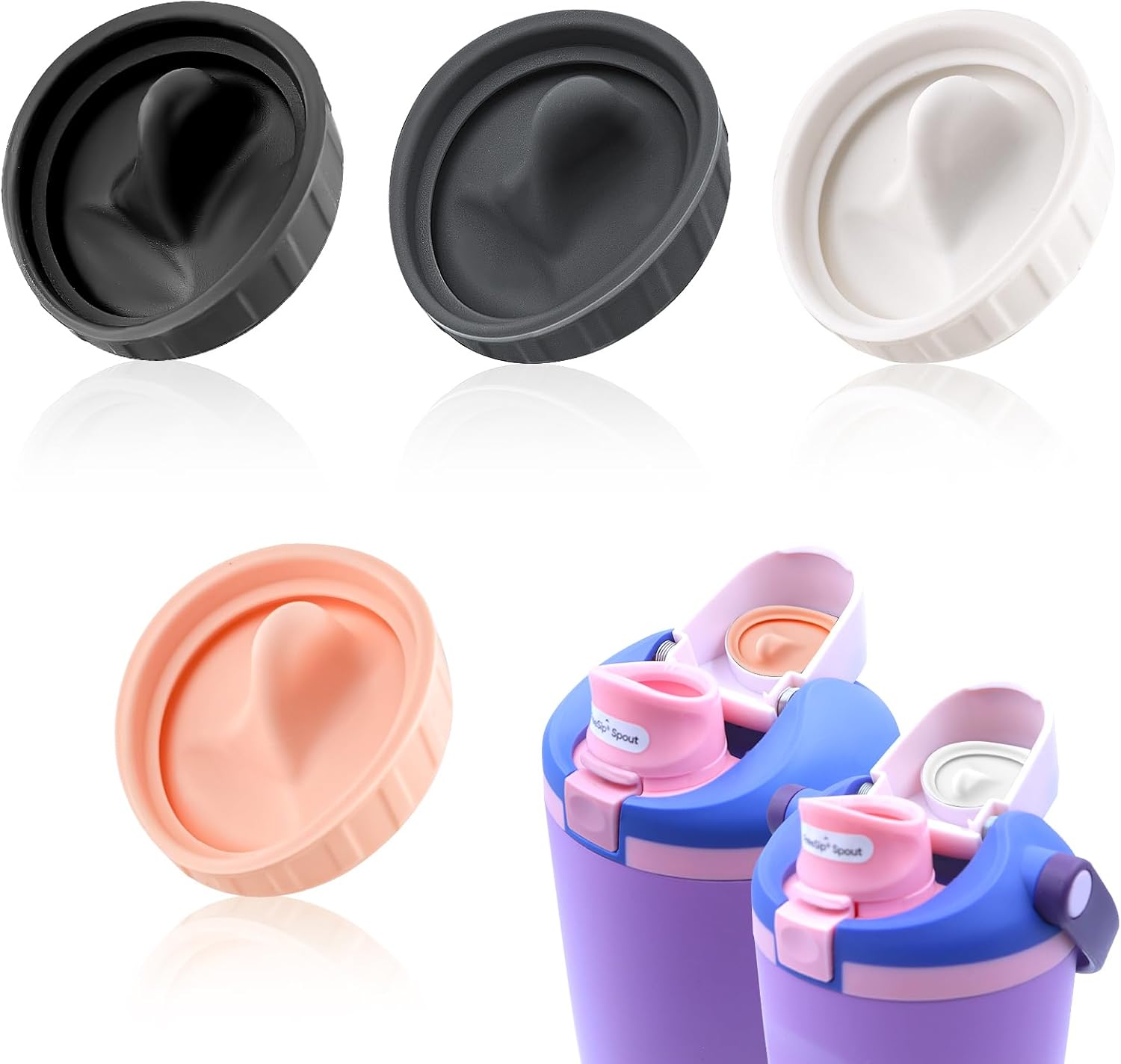 4pcs Replacement Stopper for Owala FreeSip Sway 30oz 40oz, Water Bottle Top Lid Gasket for Owala Tumbler Seal Cap Mouth Stopper Part Silicone Plug Accessories BPA-Free (Black Grey White Light pink)
