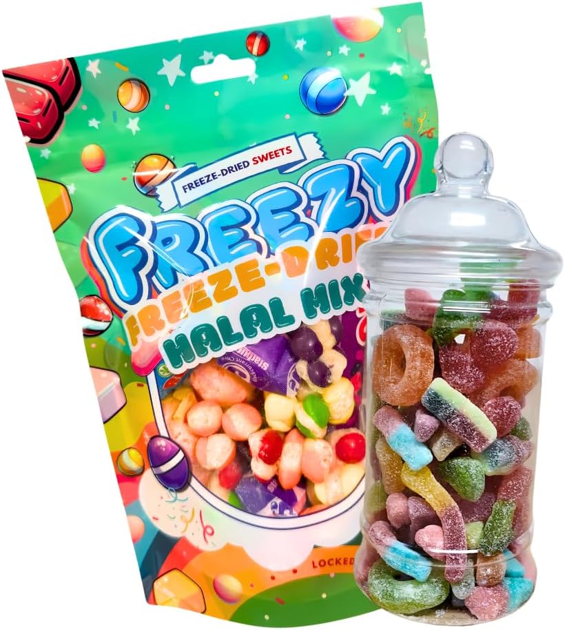 H&Jodie's Freeze Dried Halal Mix (120 gm) & Halal Victorian Jar (500 gm) Bundle, Sweet Chewy Jelly Candies in Bulk, Perfect for Ramadan, Wedding, Parties Celebration, Sharing with Kids & Adult