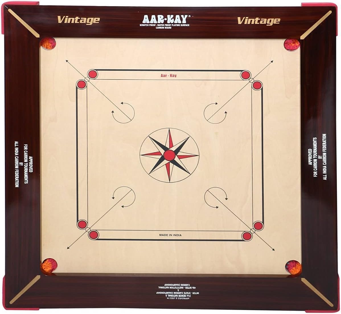 KD AAR-Kay Carrom Board Vintage Plywood Approved by Carrom Federation of India & International Carrom Federation (Champion, 20MM)
