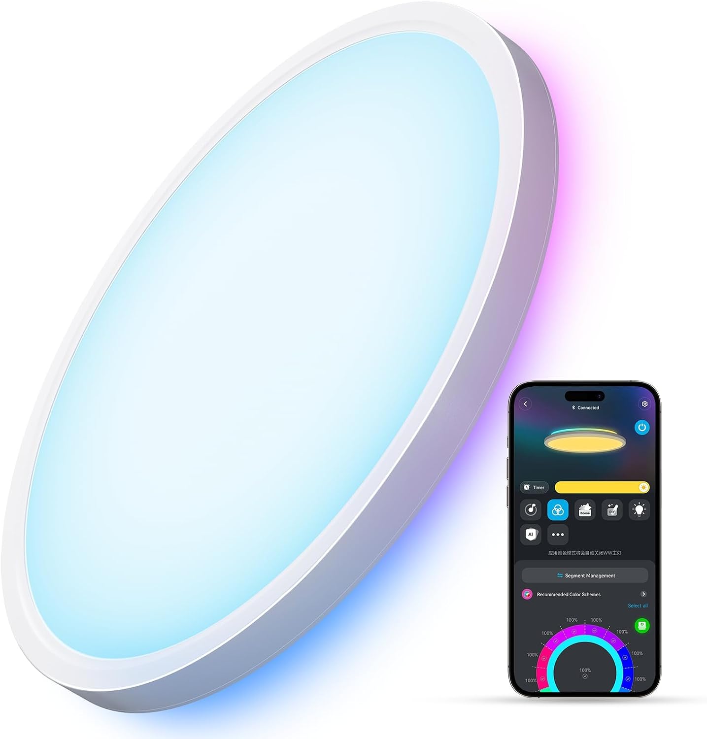 Govee Smart Ceiling Light, RGBIC 2400LM 2700K-6500K 12 Inch 1 Pack White