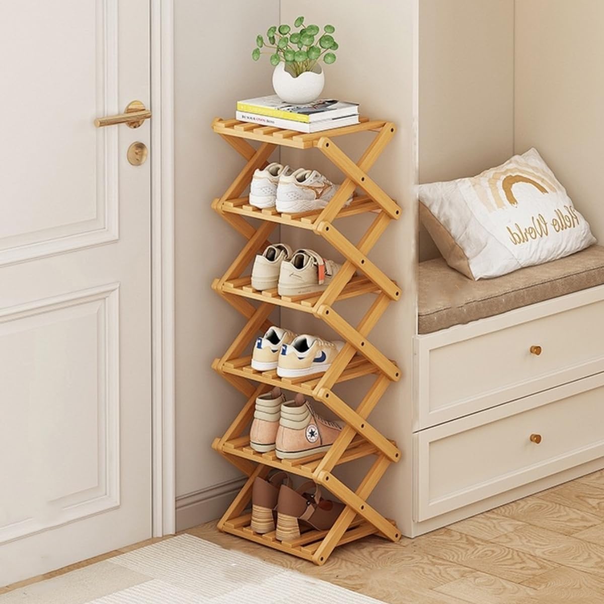 Vertical Narrow Shoe Rack, 6 Tier Portable Folding Shoe Storage Rack, Without Installation Free Standing Shoe Rack for Corridors, Bedrooms Living Room Corner and Small Spaces