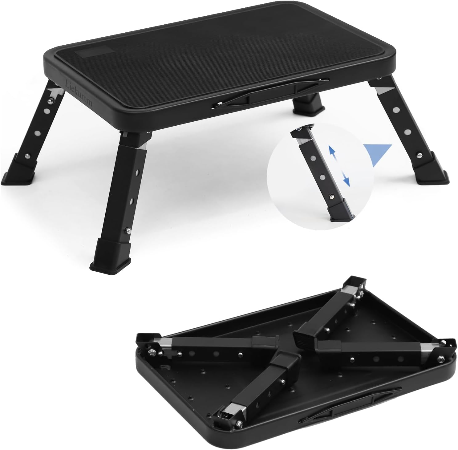 LIEKUMM Step Stool, 3 Levels Height-Adjustable Folding Steel Step Ladder, 330lbs Capacity Non-Slip Platform Sturdy Step Ladders, Portable Step Stool for RVs, Bathrooms, Bedrooms, Pets, Black