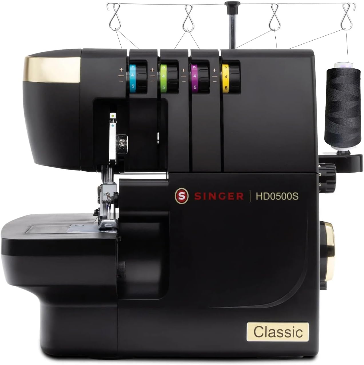 SINGER® HD0500S Heavy Duty Serger Overlock Sewing Machine, Classic Black | 2/3/4 Thread, 6 Stitch Types, 1300 Stitches/Min, LED Light, Free Arm, Differential Feed, Metal Frame