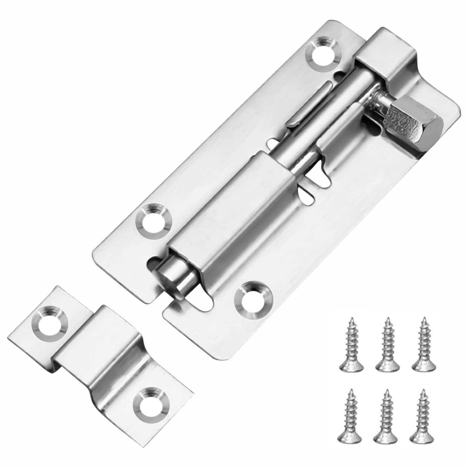 Door Lock Bolts 3"(75mm), 304 Stainless Steel Door Latch Slide Bolts Lock with Screws for Bathroom Bedroom Shed Garden Toilet, 3 Inch