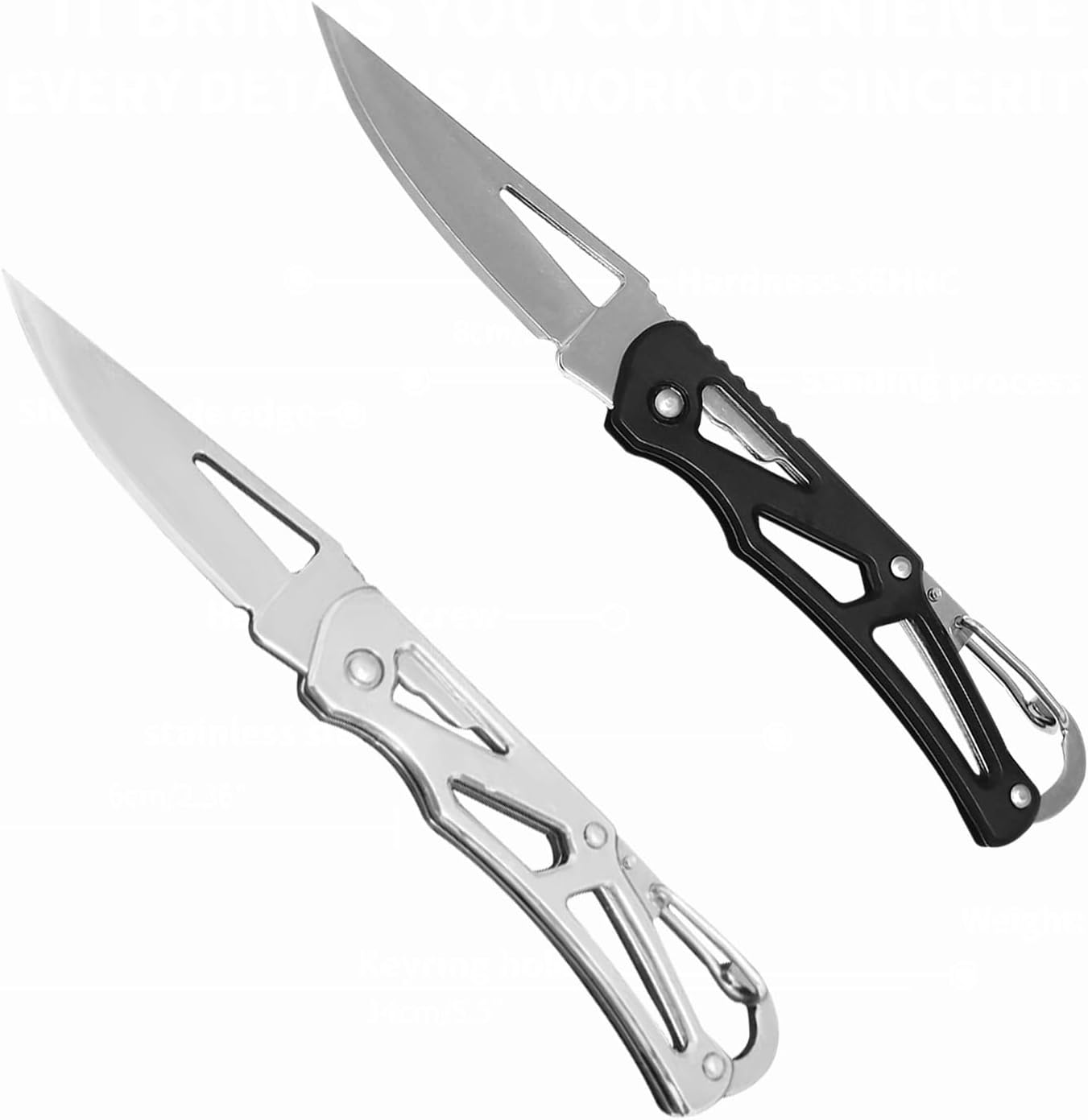 XUDIY 2 Pcs Pocket Knife, 2.36" Survival Stainless Steel Folding Knives UK Legal Grey Finish, Stylish High Performance, Non Locking EDC Blade, Portable for Camping Hiking Backpacking