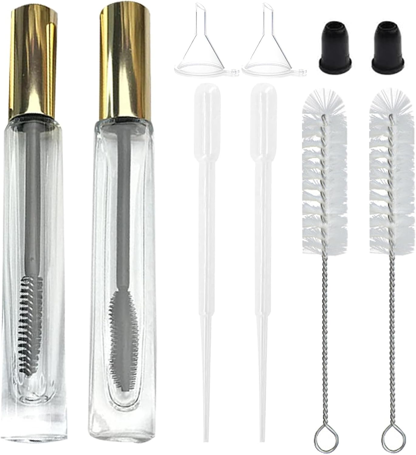 Empty Mascara Tube and Wand Glass, Empty Lip Gloss Tubes with Mascara Wands, Refillable Empty Makeup Containers Clear Mascara Tube, Empty Eyelash Cream Container Bottle (A+B)